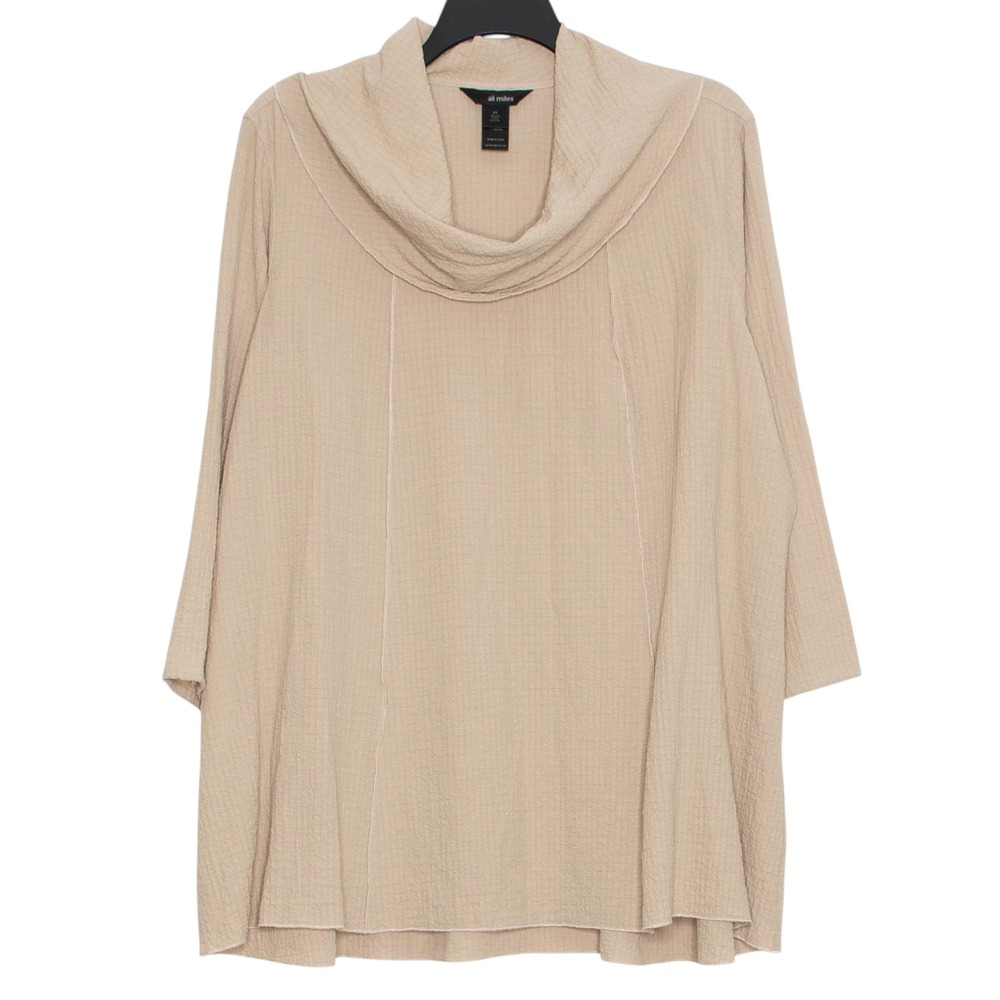 Ali Miles Tunic Top Flowy Cowl Neck Crinkle 3/4 Sleeve Lagenlook Minimalist 2X